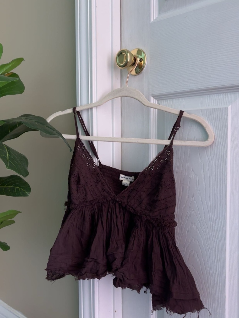 Aeropostale Dark Brown Eyelet Peplum Cami